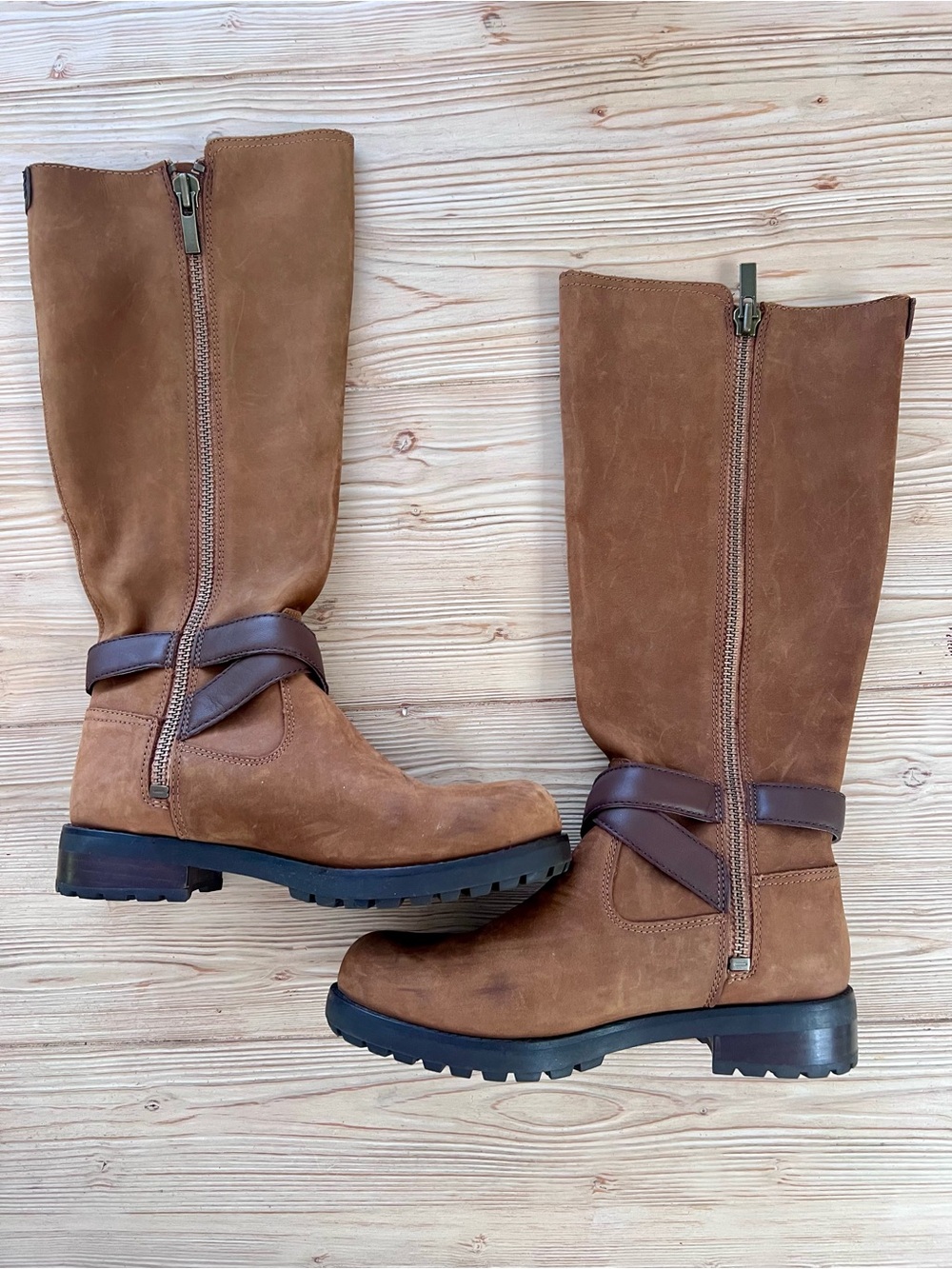 UGG Harrington Tall Boots Chestnut Suede Moto Riding Boots Women’s 8 - Picture 7 of 8